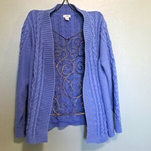 L. L. Bean Cable knit Cardigan blue XL cotton.